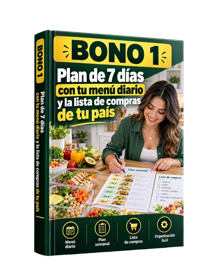 Bono #1: Plan de 7 días con tu menú diario y la lista de compras de tu país